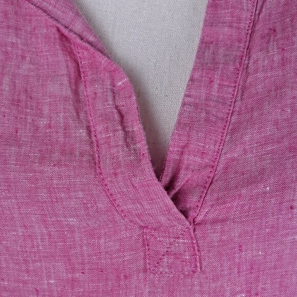 Tahari Size 1X 100% Linen Pink Blouse 3/4 Sleeve Collared V-Neck Side Buttons - Picture 7 of 10
